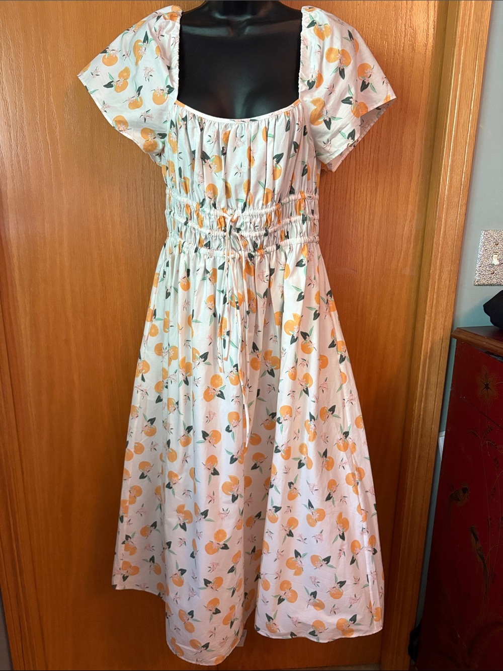 kate spade Off-white Orange Print Smocked-Waist Dress